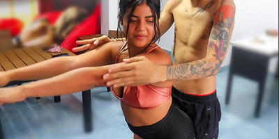 Stepbrother helps Indian Tinysis workout with his chubby booty